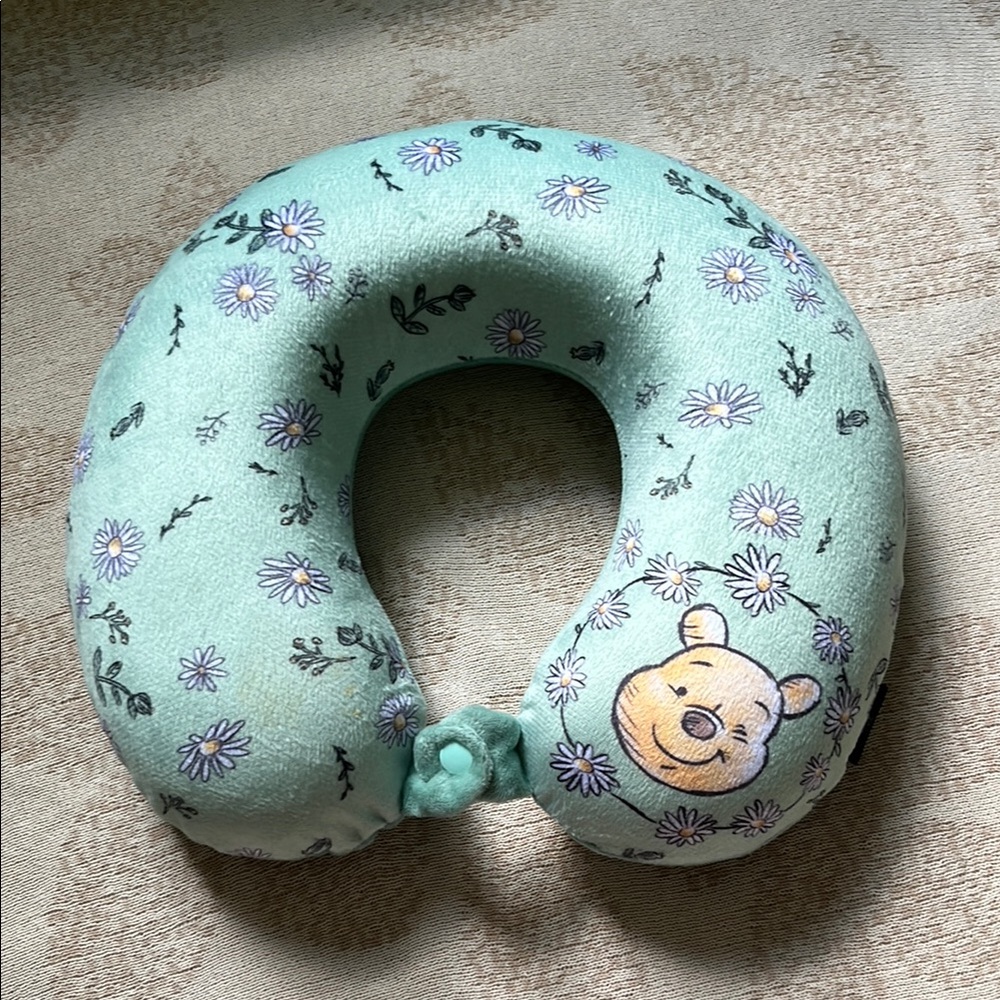 Mint Green Neck Pillow with Floral and Winnie the Pooh